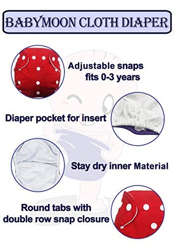 Image of Babymoon (SET of 2 - Cloth Diaper with Wetfree Microfiber Insert) Designer Premium Reusable, Adjustable Size, Waterproof, Washable, Pocket Cloth Diaper Nappie (Black Rockstar)