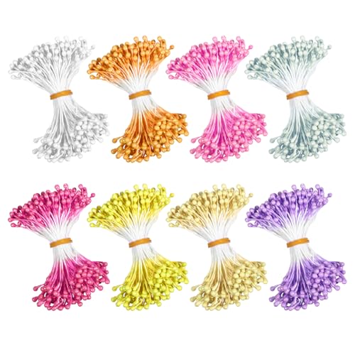 Jxiwfvl 1200Pcs Artificial Stamens for Flower Making Flower Stamens for Crafts Floral Stamen for Flowers Assorted 8 Color Double Heads Floral Design Stamen Supplies DIY Wedding Home Decoration