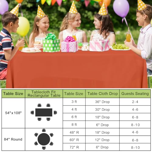 Image of Smiry Disposable Table Cloth 3 Pack, 54 x 108 Inch Waterproof Plastic Tablecloth, Decorative Rectangle Table Covers for Party, Birthday, Picnic, Rust