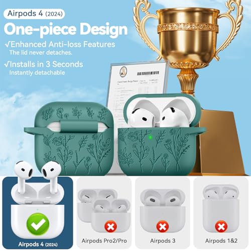 Image of for Airpods 4 Case, Ekoonpft Flower Engraved Soft Silicone Case Cover