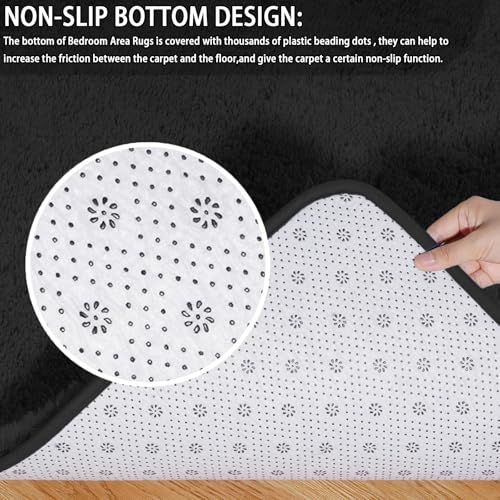 Tapis lavable à 30 degrés doux et moelleux pour salon moderne noir