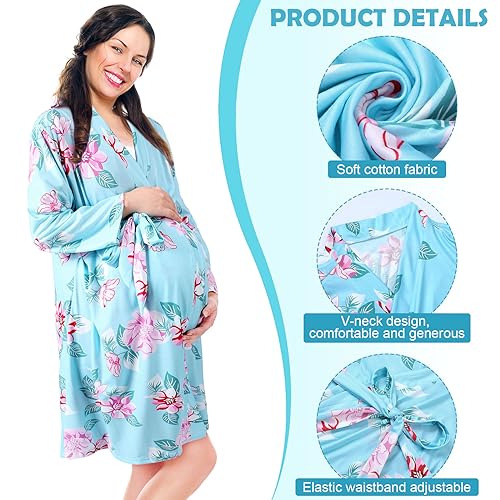 Image of Mepase 5 Pcs Mommy and Me Hospital Matching Outfits Maternity Robe Swaddle Blanket Baby Girl Boys Headband Hat for Mom Baby