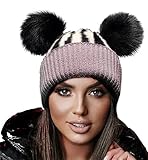 bonnet pompon fourrure bebe 4sold Miki Bonnet d'hiver en laine tricotée avec 2 pompons - pour femme et fille - pour le ski et le snowboard (coloré), taille unique Rouse Rose Noir