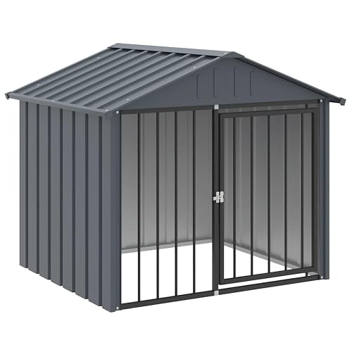 vidaXL Caseta Perros con tejado Acero galvanizado Negro 117x103x102 cm