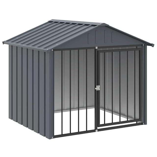 vidaXL Caseta Perros con tejado Acero galvanizado Negro 117x103x102 cm