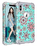 Lontect Compatible iPhone Xs Max Case Floral 3 in 1 Heavy Duty Hybrid Sturdy Armor High Impact Shockproof Protective Cover Case for Apple iPhone Xs Max 6.5