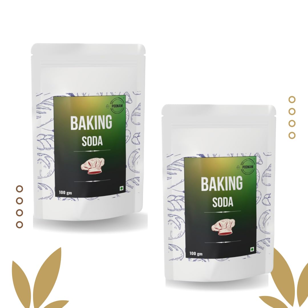 POONAM Baking Soda 100g Pouch – Pack of 2 (100g x 2) | Premium Food-Grade Soda for Cooking, Baking, & Cleaning | 100% Pure & Vegetarian