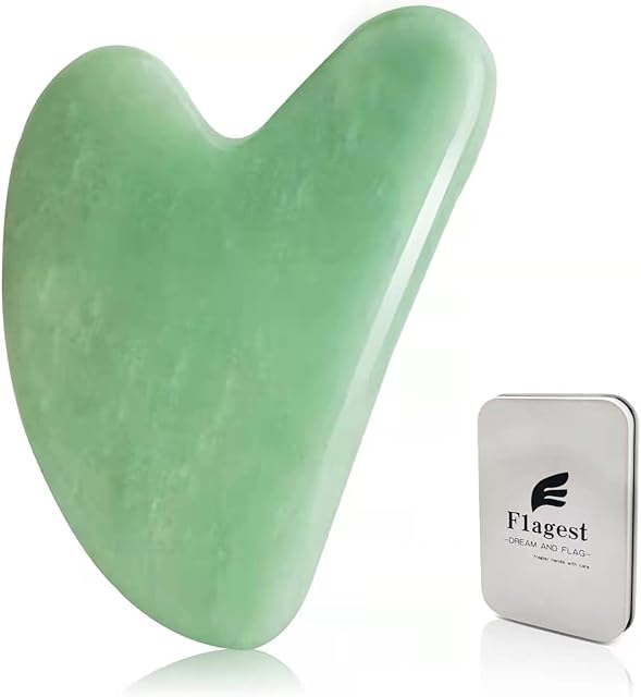 Flagest Gua Sha leczenie twarzy z jadeitem kamieniem naturalnym w kształcie serca, Guasha Board, narzędzie do masażu twarzy, narzędzie przeciwzmarszczkowe, do scrapbookingu twarzy, terapii akupunktury SPA, punktu spustowego, (Jade)