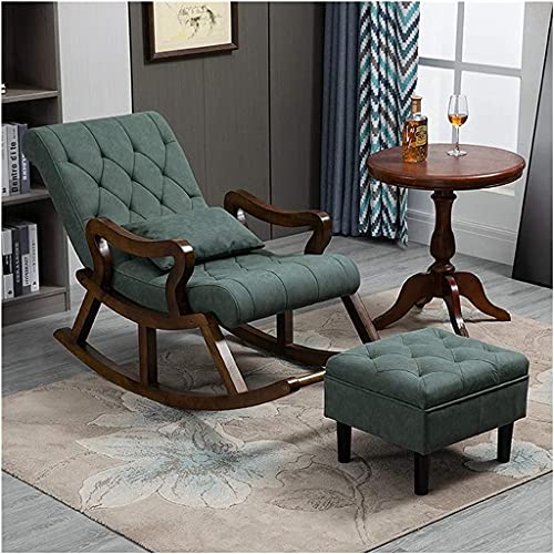 Image of CRAFTCITY Solid Wood Rocking Chair - Deck, Reading, Sun Lounger, Rest, Bedside, Leisure Backrest, Pregnant Women Recliner for Bedroom, Living Room (Green 2)