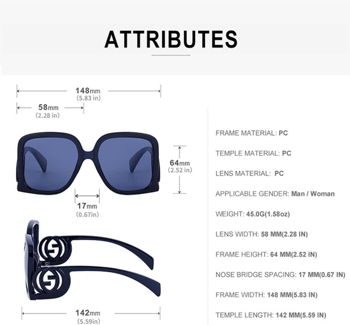 Women's Fashion Personalised Large Frame Sunglasses Cool Logo Square Sunglasses Travel Holiday Accessories - Image 6