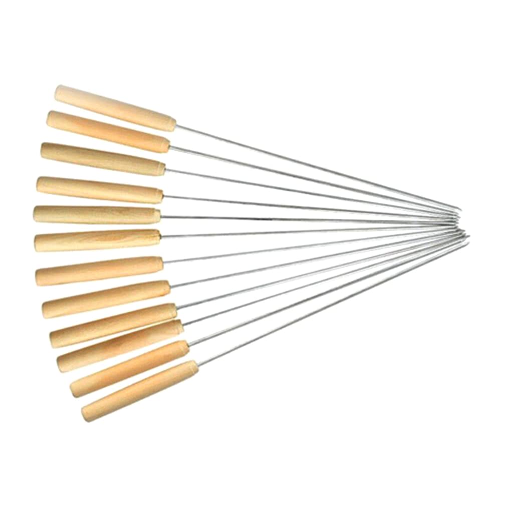 CuisineArt 12pcs Barbecue Stainless Steel Skewer With Wooden Handle, Outdoor Grill Accessories