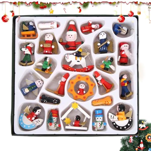 DAJASD 24 Pcs Wunderschöner Holz Baumbehang, Weihnachten...