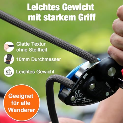 X XBEN 27.3KN Statisches Seil 10mm - UIAA-Zertifiziert für Höhenrettung, Bootstauwerk, Ankertauwerk & Hebezeug - Längen: 10m, 20m, 30m - Hohe Tragfähigkeit & Abriebfestigkeit (Schwarz, 10mm-10m)