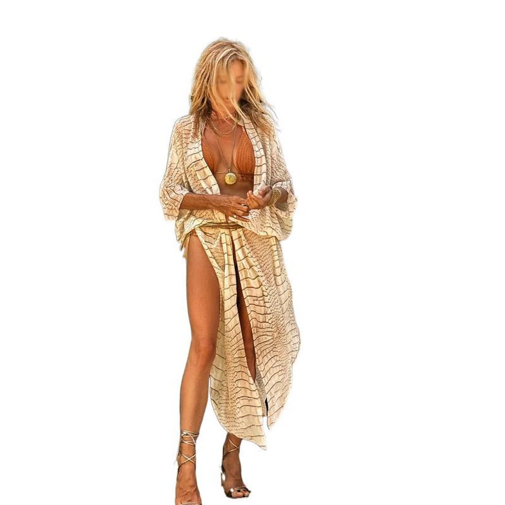 Haut en Mousseline de Soie imprimé Maillots de Bain Cover Up Beachwear Long Kimono Dress Femmes Maillots de Bain d'été Cover Up (Couleur : A, Taille : Code XL) (Code AM)
