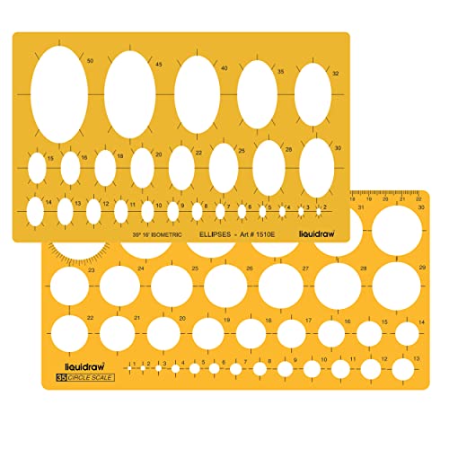 Liquidraw Multi Shape Template Stencil - Circle, Oval & Ellipse Combination | Multiple Shape Sizes | Template for Drawing, Geometry Technical, Drafting Engineering, Architecture & Jewellery Design