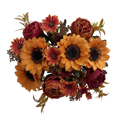 karoro 2 Pcs Artificial Sunflower Flower Arrangement, Silk Fake Sunflowers