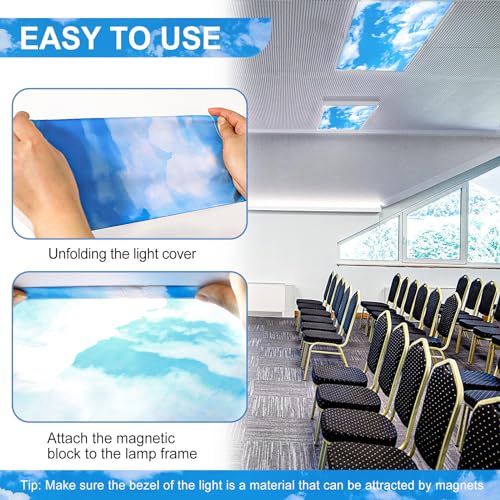 Aheroi 8 Pcs Light Covers, 4 x 2 Feet Magnetic Light Covers for Fluorescent Light Shade, Drop Ceiling Lighting Covers Classroom Light Filters, Room School Office Decor(Cloud Blue Sky) by Aheroi - Image 6