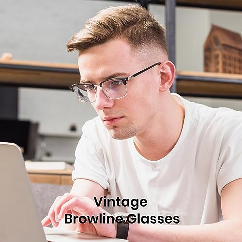 Image of Cyxus Retro Blue Light Glasses Men - Square TR90 Metal Blowline Frame Stylish Trendy for Computer Daily Work 8252