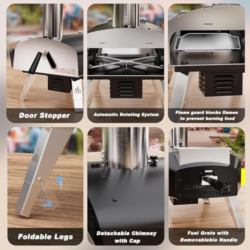 Image of Mimiuo Auto-Rotating Wood Pellet Pizza Oven Outdoor 40Lbs, 60S Bake w /Stone