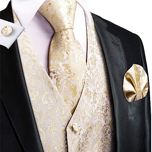 FULBHPRINT Silk Champagne Vest Set for Men, Casual Gold Vest Suit Waistcoat for Wedding Business Formal Jacket3