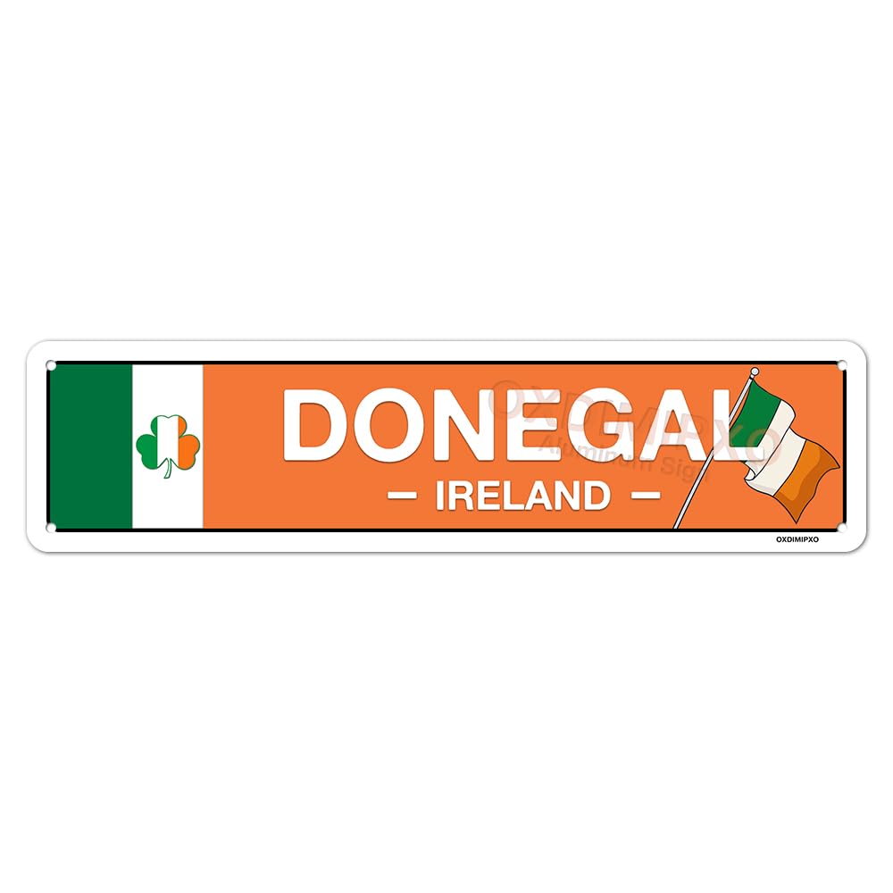 Irish Pub Decor - Donegal, Ireland, Flag, Clover, Gifts - Irish Street Sign - Metal City Signs, Home/Kitchen/Living Room/Man Cave/Bar/Office/Cafe Wall Art Decoration - Aluminium - 4x16 Inches