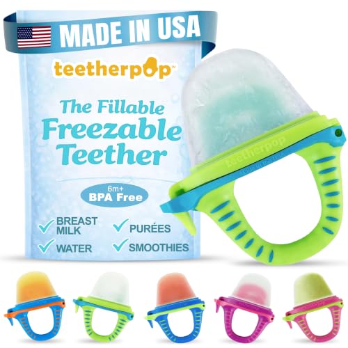 Image of Fillable Freezer Teethers for Babies – Made in USA Teething Pacifier | Breastmilk Popsicle Teether with Spill-Proof Sippy Slits for Liquids & Purées. Baby Teething Toys Cooling Relief