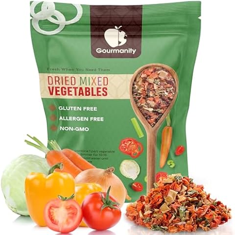 Gourmanity Dehydrated Mixed Vegetables, All Natural Dried Ramen Topping, Adds Color Flavor and Texture to your Vegetable Soups and Stews, 2lb Bag Cover