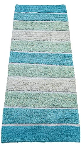 Chardin home Cordural Stripe Bath Rug Runner with Skid Resistant Latex Spray Underneath.Aqua Turquoise, 24" W x 60'' L