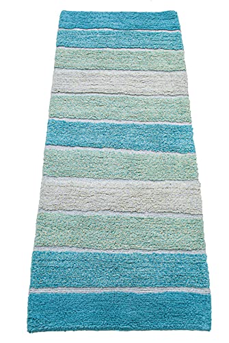 Chardin home Cordural Stripe Bath Rug Runner with Skid Resistant Latex Spray Underneath.Aqua Turquoise, 24
