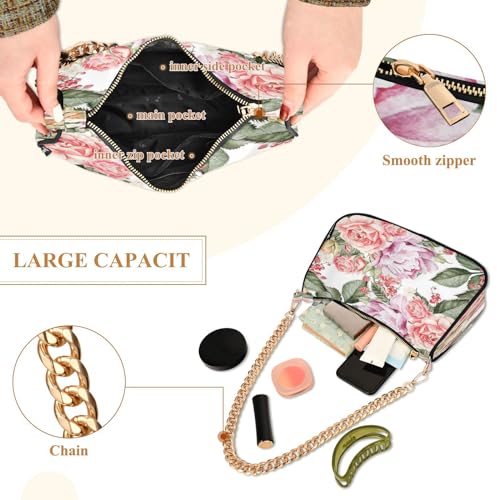 Image of Shoulder Bags for Women Flower Floral Hobo Tote Handbag Small Clutch Purse with Zipper Closure