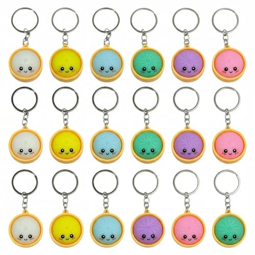 Anidarly 24Pcs Cute Dumpling Keychains Bulk with Steamer Keyrings Ornaments Bag Charms Pendants for Prizes Party Favor Gift (Colorful Keychains)