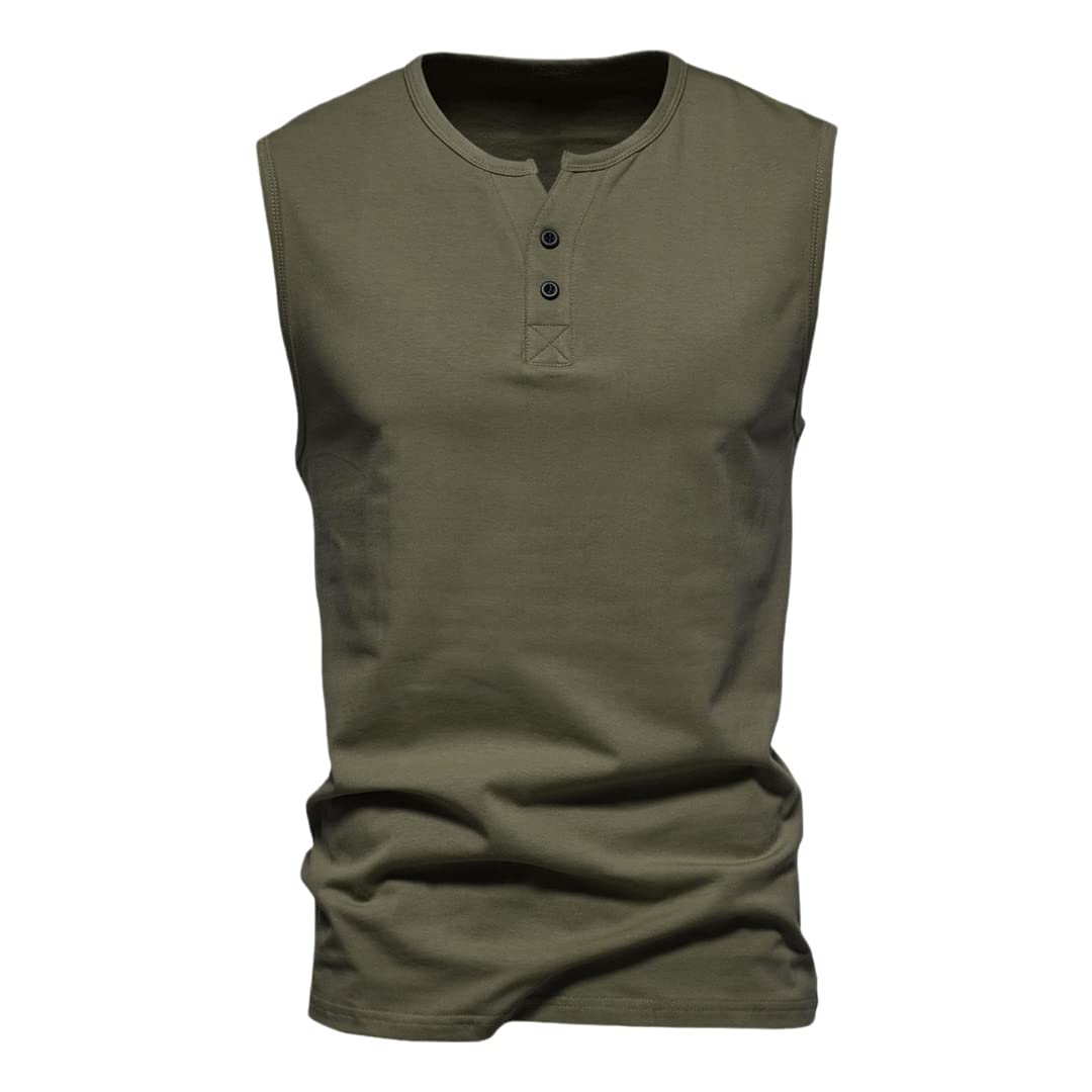 Herren Tank Top Knopf V-Ausschnitt Ärmellos Shirts Workout Sport Tee Bottoming Shirt, GN1, 3XL