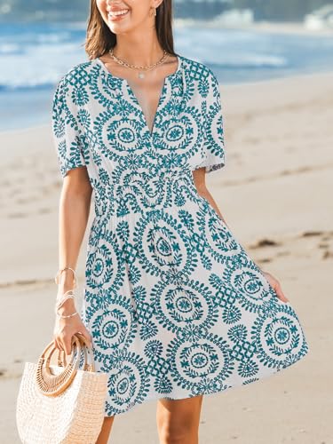 Image of CUPSHE Womens Summer Dresses 2025 V Neck Short Sleeve Flowy A-line Beach Vacation Dress with Pockets