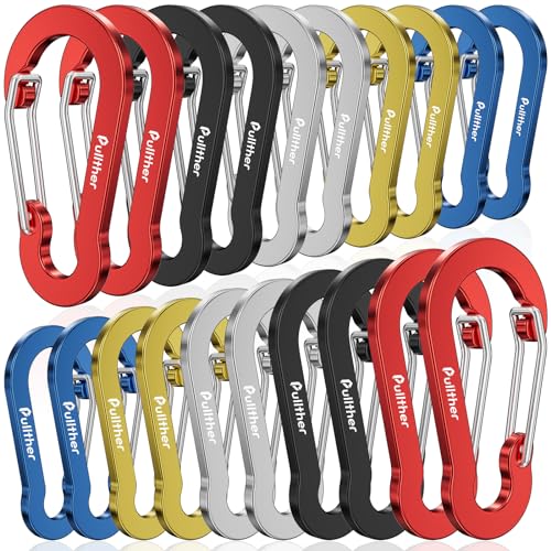 pullther 20 Stück Karabinerhaken, 50mm/1.96'' Karabinerhaken Klein, Aluminium D-Ring Karabiner Schlüsselanhänger für Outdoor Sport, Wandern, Camping, Angeln - Mehrfarbig
