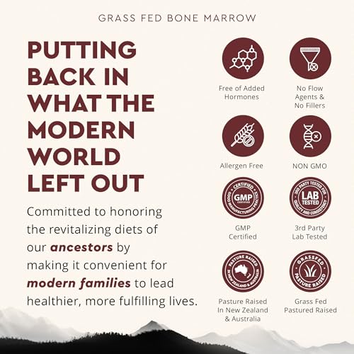 Ancestral Supplements Grass Fed Beef Bone and Marrow Supplement, 3000mg, Skin, Oral Health, and Joint Support Supplement, Promotes Whole-Body Wellness, Non GMO Whole Bone Extract, 180 Capsules