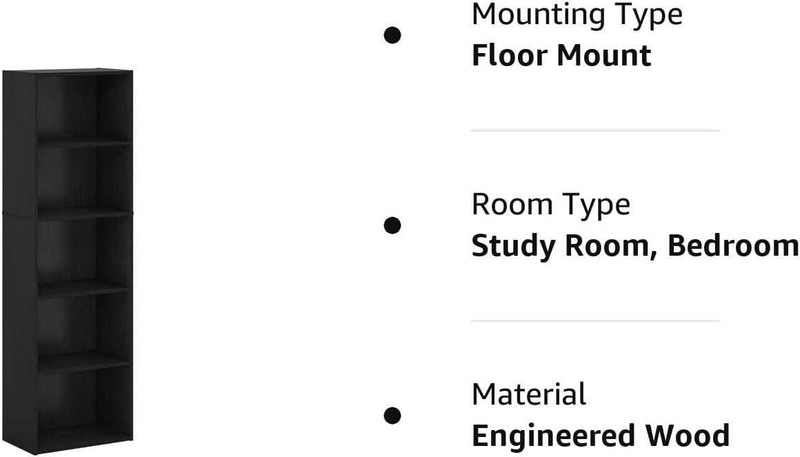 Furinno Luder Bookcase / Bookshelf / Storage Shelves, 5-Tier, Blackwood : Electronics