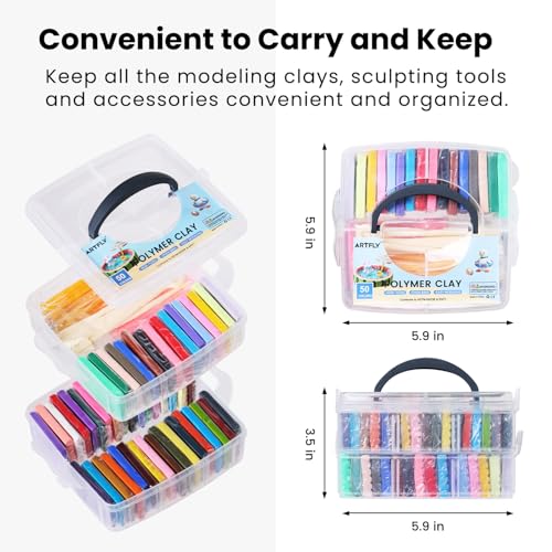 ARTFLY Polymer-Ton, 50er Farb-Set, Modellbau, Ofenbrenner, mit Bildhauerwerkzeugen und Schmuckzubehör, ungiftig, ideal, Geschenk für Erwachsene und Teenager