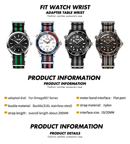 Bracelet montre 007 nylon 20mm 21mm Tash strap de remplacement