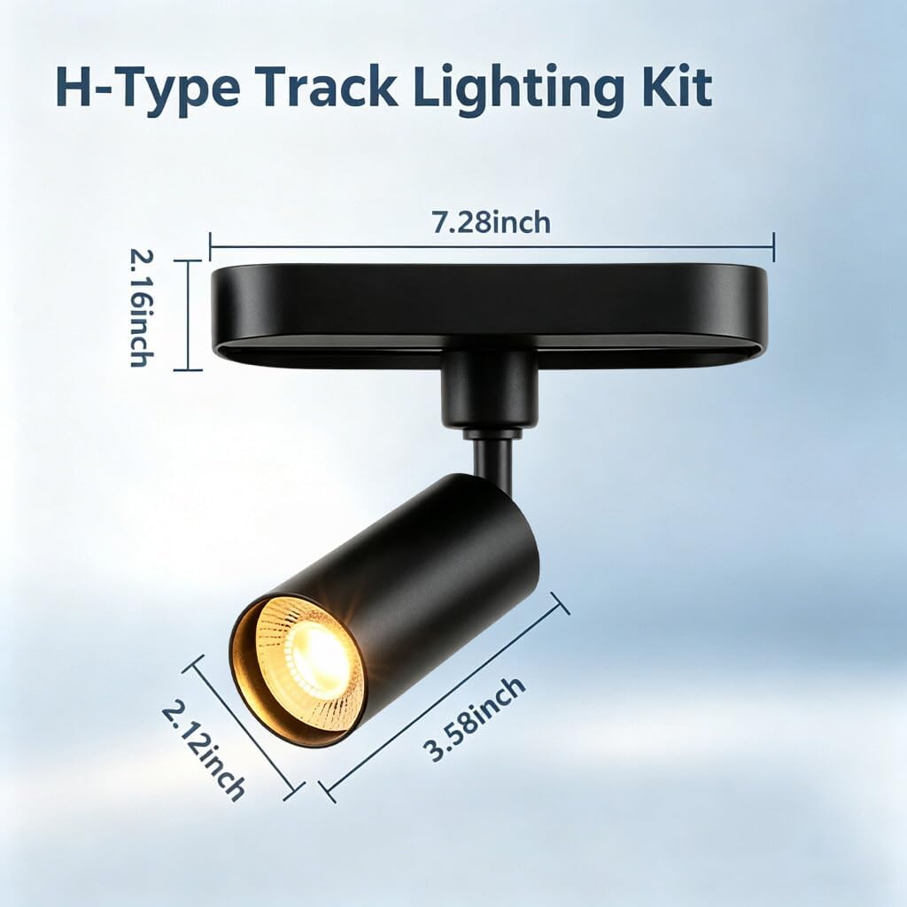 Plug In H-Type Track Lighting, 4000K Dimmable Black GU10 LED Spotlights | 7.28" Slim Rail, 350° Rotatable Heads, 4000K Neutral White, Dimmable for Display, Retail, Gallery & Studio
