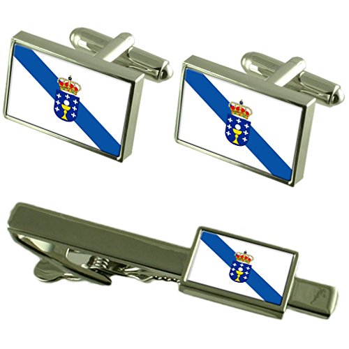 Gemelos de Galicia y clip de corbata con caja elegante para hombre