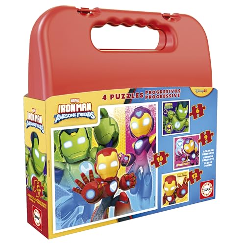 Educa - Iron Man and His Awesome Friends | Set de 4 Puzzles Infantiles de 6 a 12 Piezas presentados en una fantástica Maleta | Recomendados a Partir de 3 4 5 años (20344)