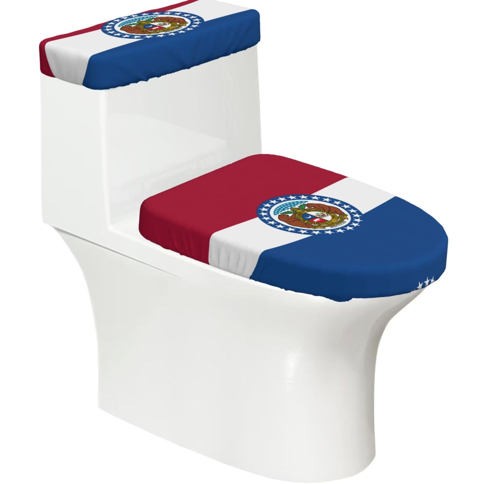 Missouri State Flag Print Bathroom Decor Toilet Lid Cover And Tank Covers, Restroom Accessories Fits Most Round