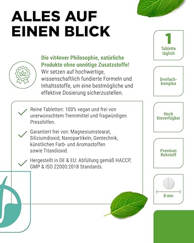 vit4ever Biotin Komplex + Selen + Zink für Haut, Haare & Nägel - 365 Tabletten - Ohne unerwünschte Zusätze -Hochdosiert - Vegan