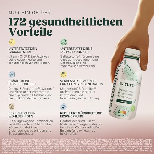 Saturo Trinknahrung Natural | Astronautennahrung | 36 g Protein, zuckerfrei, 400 kcal | Trinknahrung Mit Wertvollen Nährstoffen | 6 x 400 ml