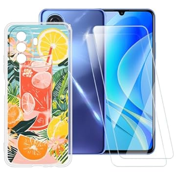 ESACMOT Capa padrão de verão compatível com Huawei Enjoy 70Z 4G + [pacote com 2] protetor de tela de vidro temperado, capa à prova de choque para Huawei Changxiang 70z 4G (6,7 polegadas)