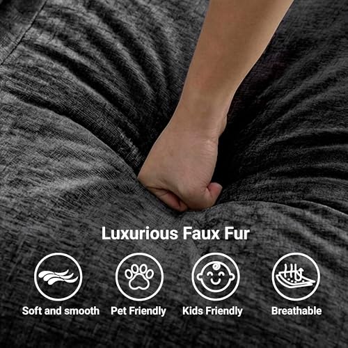 Image of Claiks 123 inch Modular Boneless Couch, L Shaped Couch for Living Room, Modern Deep Seat Sofa 3 Seater Chenille Fabric Comfy Cloud Couches with Movable Ottoman, Dark Grey