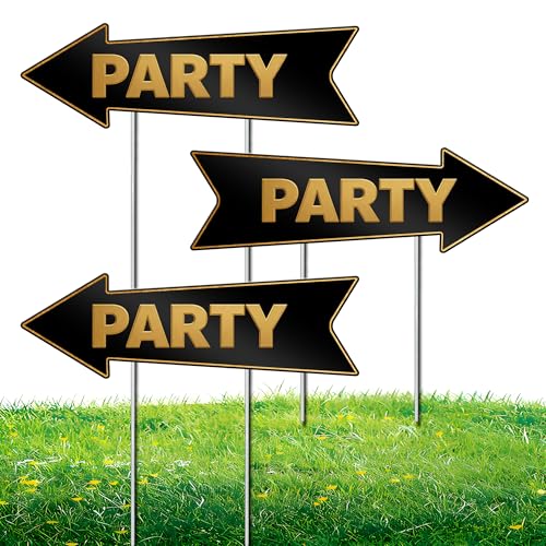 Party Yard Signs with Stakes 16 x 5 Inch Waterproof Corrugated Plastic Lawn Signs Double-Sided Printed Outdoor Party Direction Signs for Garden Yard Lawn Decorations