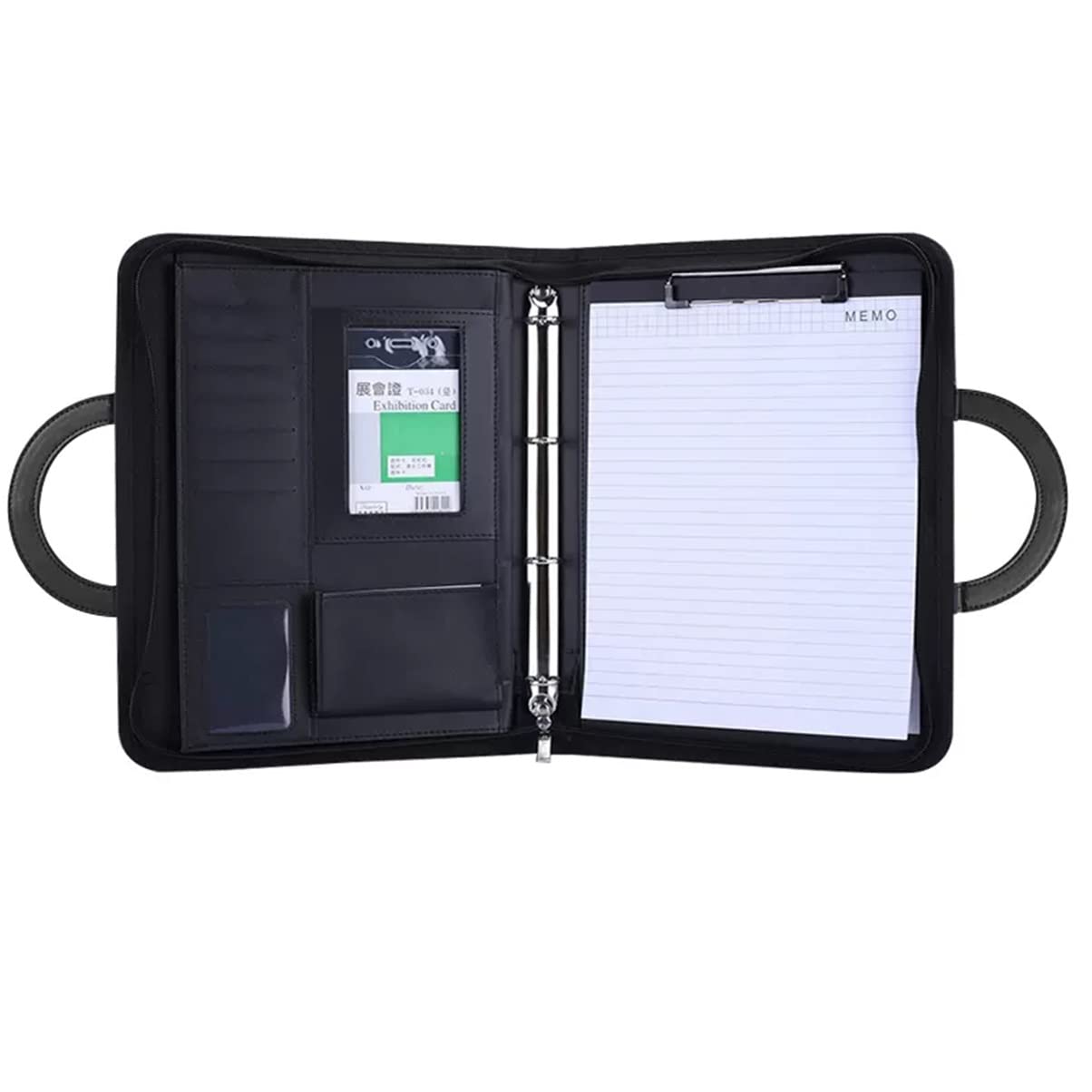 Cartella Portadocumenti A4 Portafoglio Padfolio Portafoglio in Pelle PU vegana con Cerniera e Organizer Aziendale Nascosto per Ufficio Portafoglio con Maniglia Raccoglitore ad Anelli A4