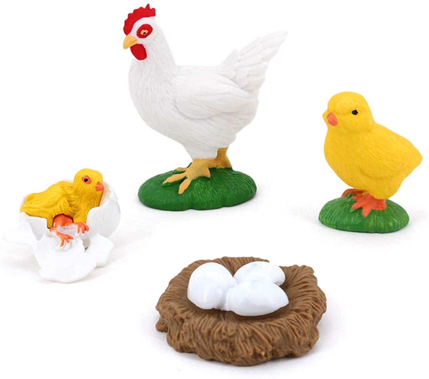 Sureema 4 pcs Hen Animal Life Growth Cycle Biological Model Figure Toys, Farm Animal Growth Model Figure Cake Toppers Educational Toys Teaching Tools