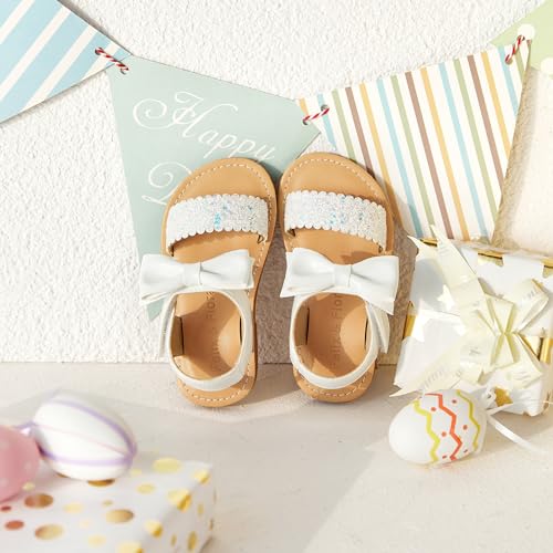 Image of Felix & Flora Toddler Girl Sandals - Little Girl Easter Dress Shoes Lightweight Open Toe Beach Holiday Flats